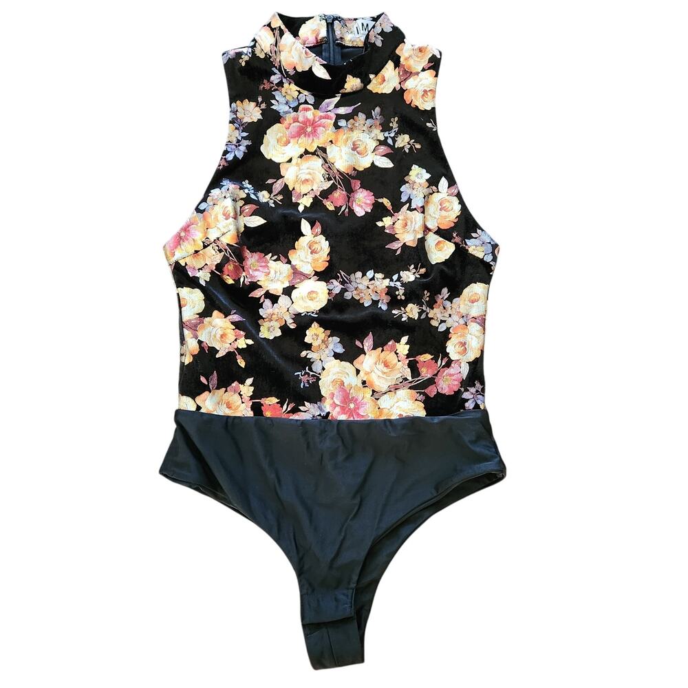 I Am Gia Floral Velvet Bodysuit Size Medium